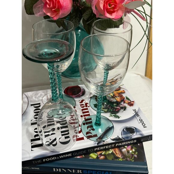 Vintage Cristal D’Arques Angelique Aqua Twisted Stem Wine Glass Set Of 4 - Picture 5 of 10